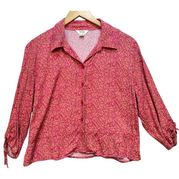 Christopher & Banks Petite Womens Long Sleeve Shirt Top Sz XL Pink Floral - Picture 1 of 11